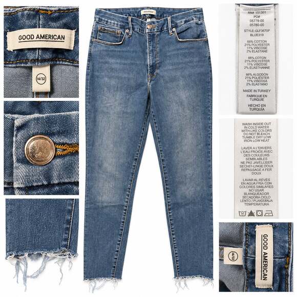 Good American Denim - Good American Skinny Jeans Size 14/32 Blue Denim Raw Hem